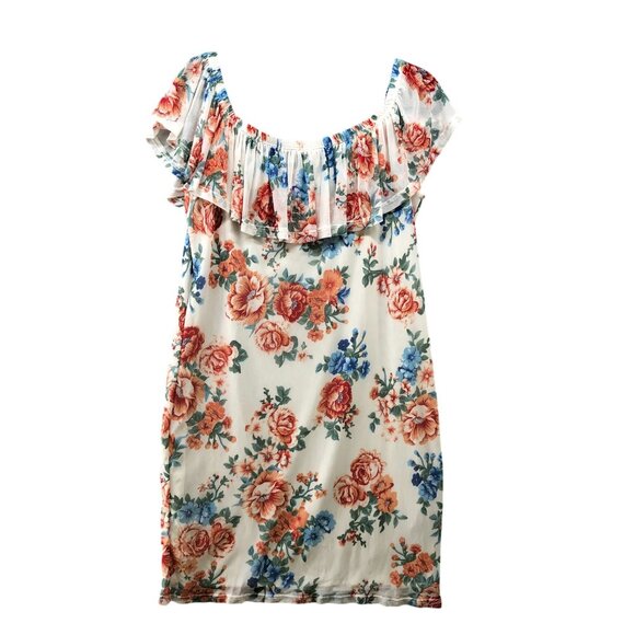 Rouge Collection Off Shoulder Dress Womens 3X Ivory Floral Mesh Layer Fitted - Picture 1 of 11